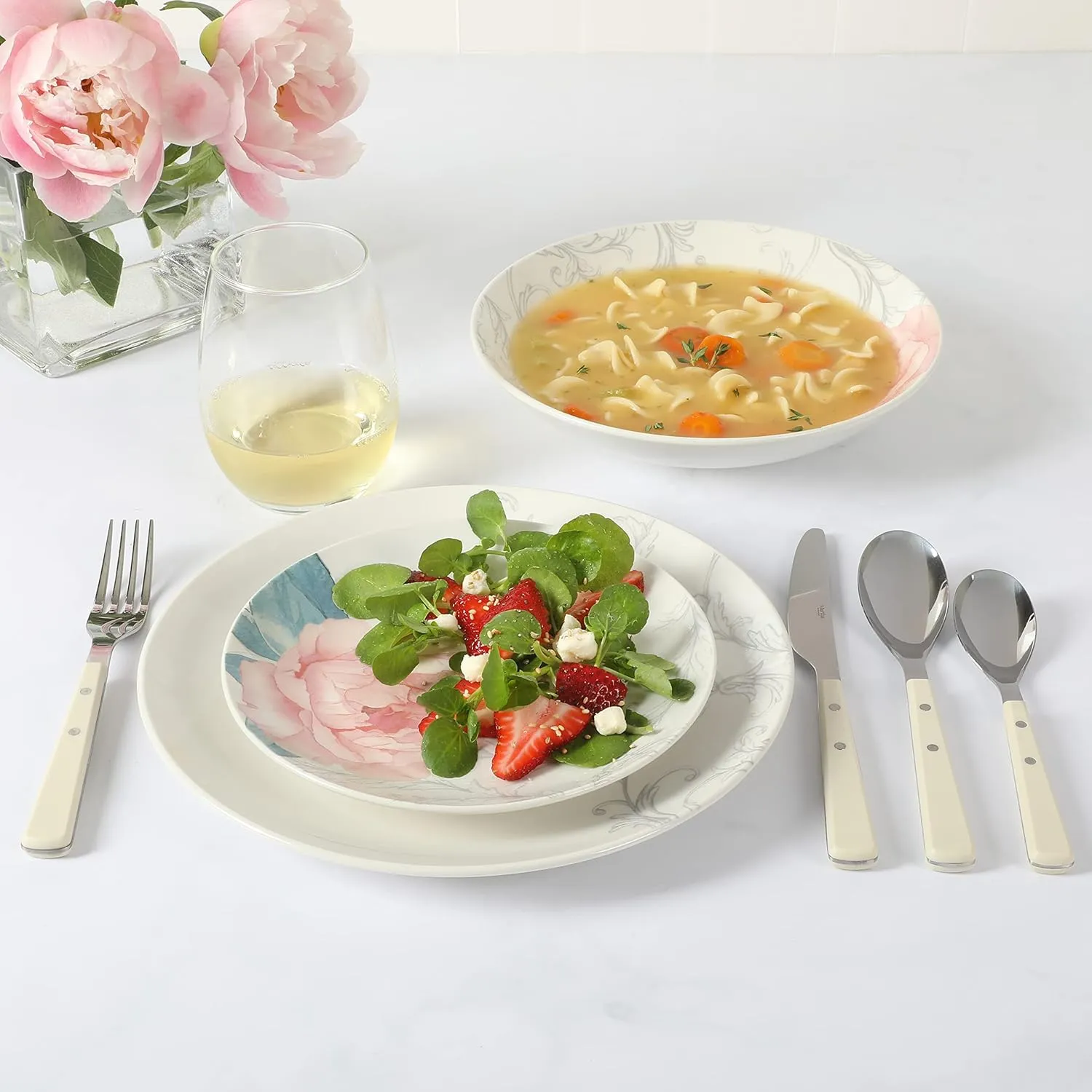 Martha Stewart Peony 12 Piece Porcelain Floral Dinnerware Set, Service for 4 (12pcs)
