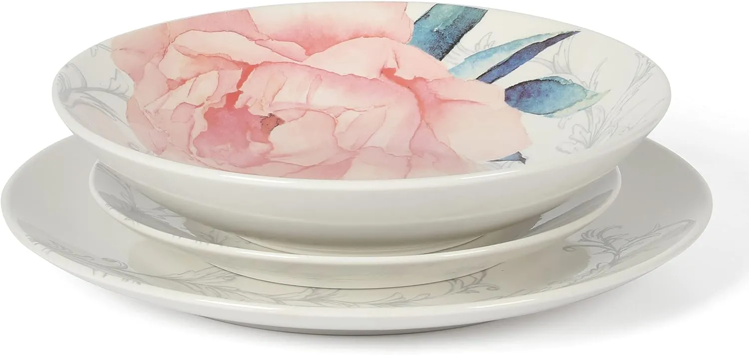 Martha Stewart Peony 12 Piece Porcelain Floral Dinnerware Set, Service for 4 (12pcs)