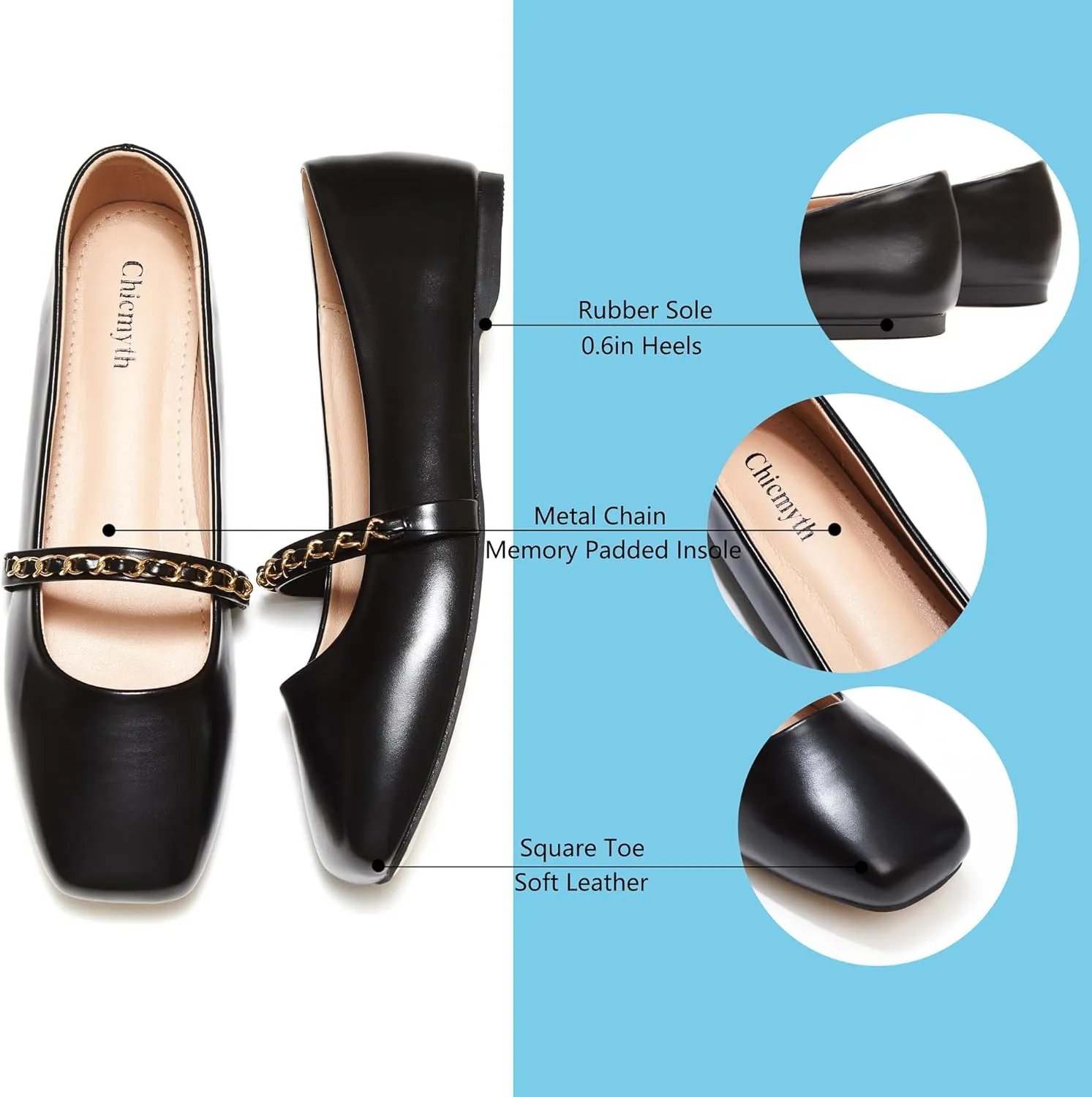 Mary Jane Flats;Square Toe Metal Chain Flats;Tweed Fabric Delicate and Elegant Women Shoes
