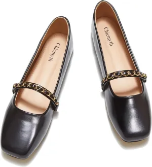 Mary Jane Flats;Square Toe Metal Chain Flats;Tweed Fabric Delicate and Elegant Women Shoes