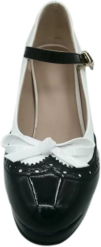 Mary Jane Heels for Women Lolita Pumps Platform Cute Comfy Bow Decor Mixed Colours JK Cosplay Strappy Shoes