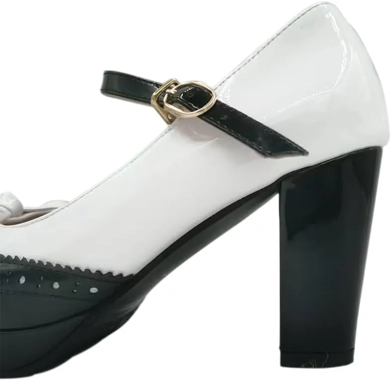 Mary Jane Heels for Women Lolita Pumps Platform Cute Comfy Bow Decor Mixed Colours JK Cosplay Strappy Shoes