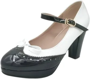 Mary Jane Heels for Women Lolita Pumps Platform Cute Comfy Bow Decor Mixed Colours JK Cosplay Strappy Shoes