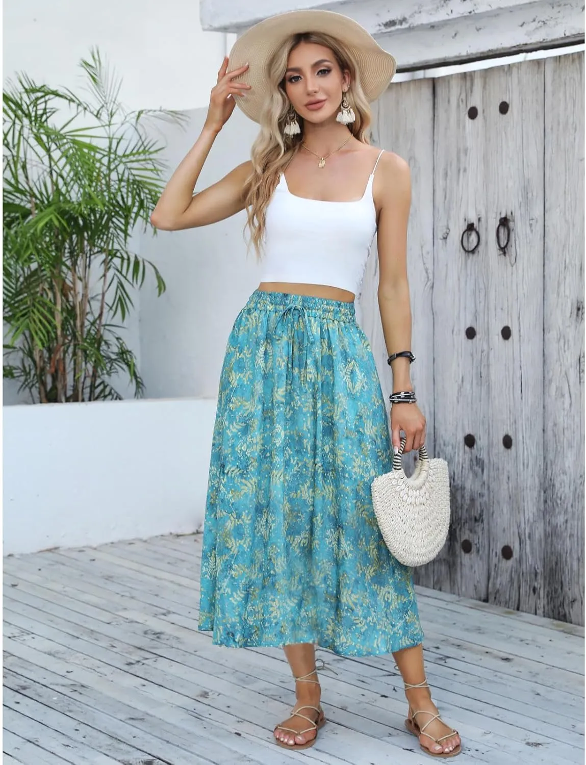 Maxi Skirts for Women with Pockets Long Midi Length Casual Skirt for Beach Party Holiday