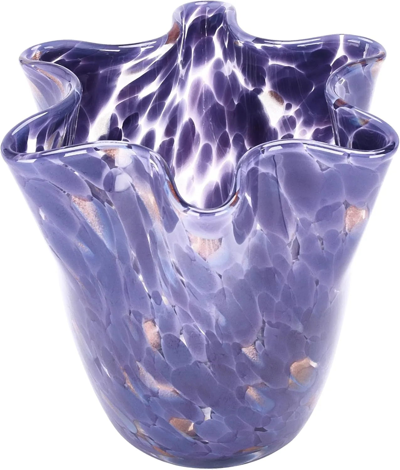 MEANT2TOBE Bud Vases - Hand Blown Glass Short Vase - 6.7x6.7x6.7-Inch Irregular Neck Design Blown Glass Decor - Green Vase with Flat Bottom for Floral Arrangements (Purple)