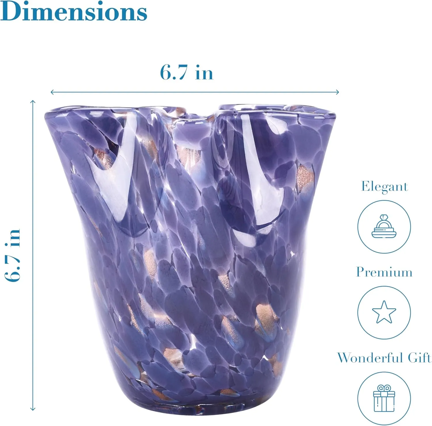 MEANT2TOBE Bud Vases - Hand Blown Glass Short Vase - 6.7x6.7x6.7-Inch Irregular Neck Design Blown Glass Decor - Green Vase with Flat Bottom for Floral Arrangements (Purple)