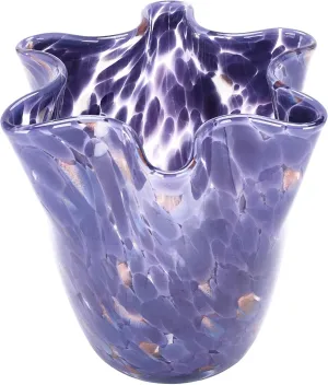 MEANT2TOBE Bud Vases - Hand Blown Glass Short Vase - 6.7x6.7x6.7-Inch Irregular Neck Design Blown Glass Decor - Green Vase with Flat Bottom for Floral Arrangements (Purple)
