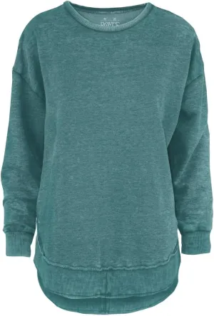 Melange Poncho Fleece: Long Sleeve Crew Neck Hi-Lo Round Bottom