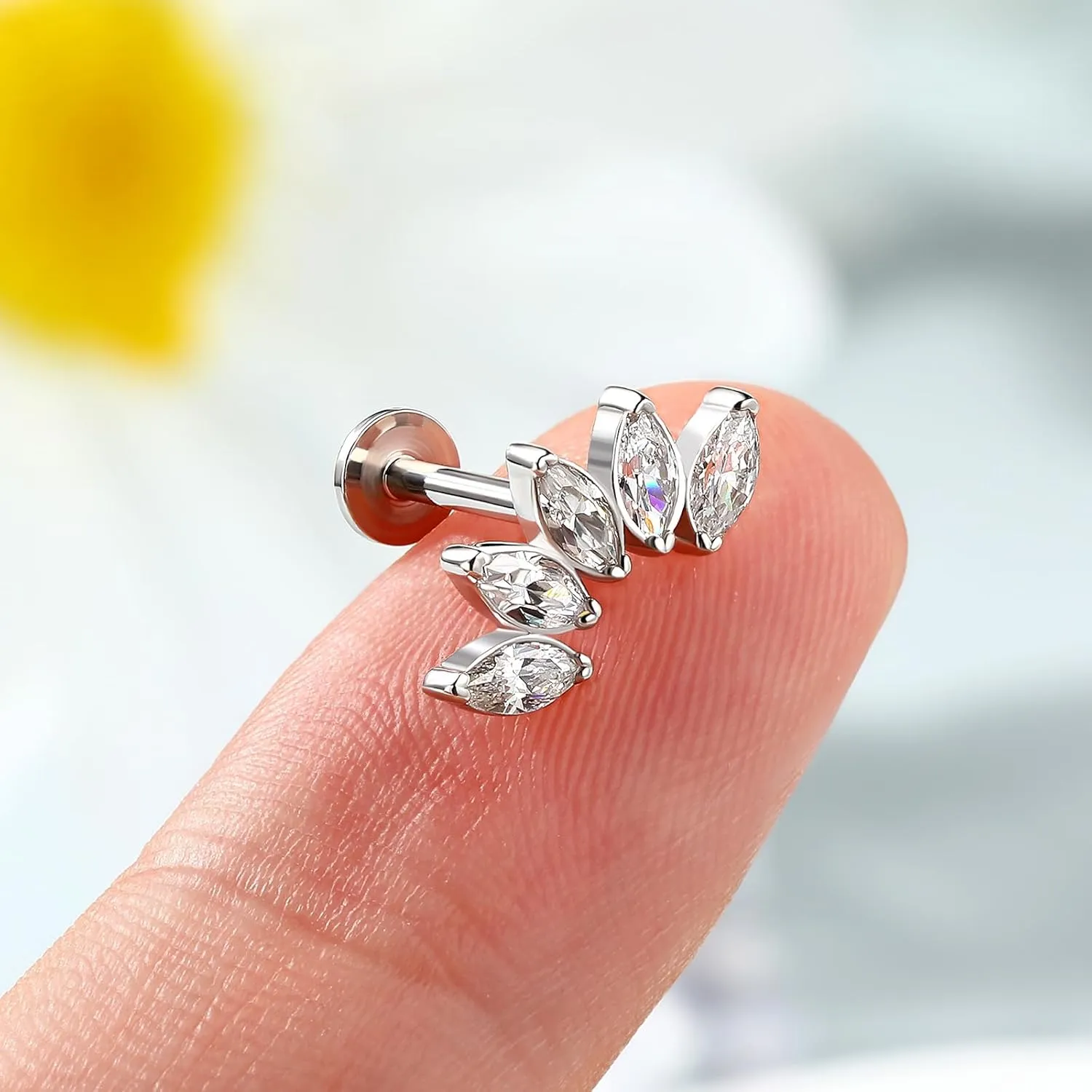 Melighting Silver Curved Cartilage Earring Sterling Silver 925 Helix Earring Internally Threaded 16G Clear CZ Silver Flat Back Earring Tragus Piercing Jewelry 6/8 mm