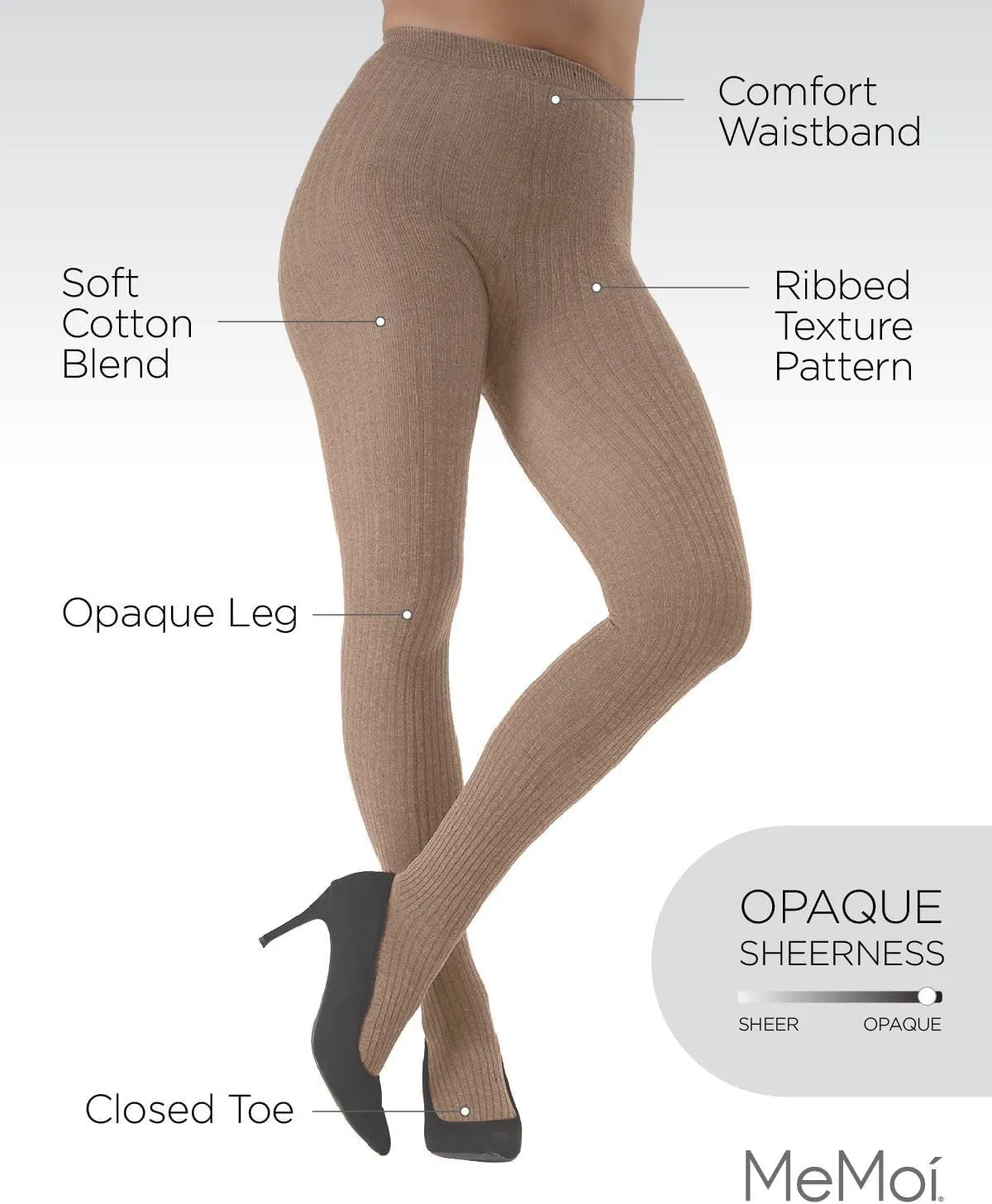 MeMoi Boston Ribbed Cotton Tights for Women, Cozy and Warm Durable Sweater Tights - Sizes Small to Queen 2