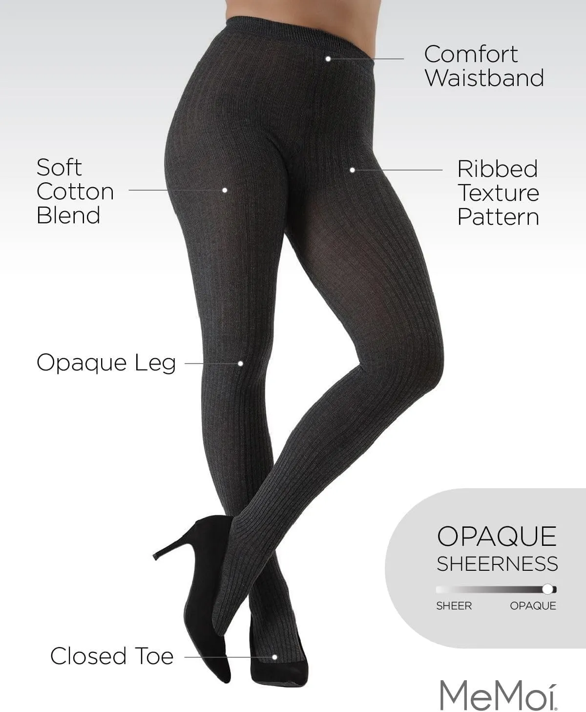 MeMoi Boston Ribbed Cotton Tights for Women, Cozy and Warm Durable Sweater Tights - Sizes Small to Queen 2