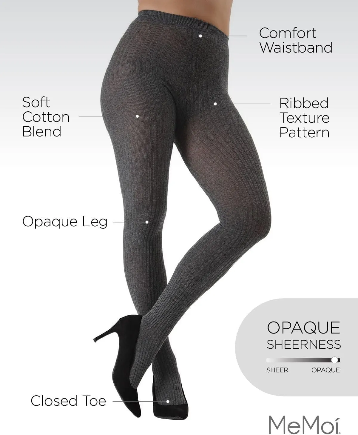 MeMoi Boston Ribbed Cotton Tights for Women, Cozy and Warm Durable Sweater Tights - Sizes Small to Queen 2