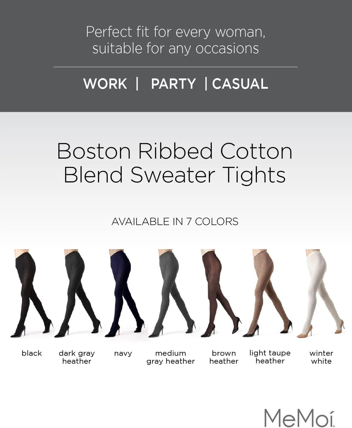 MeMoi Boston Ribbed Cotton Tights for Women, Cozy and Warm Durable Sweater Tights - Sizes Small to Queen 2