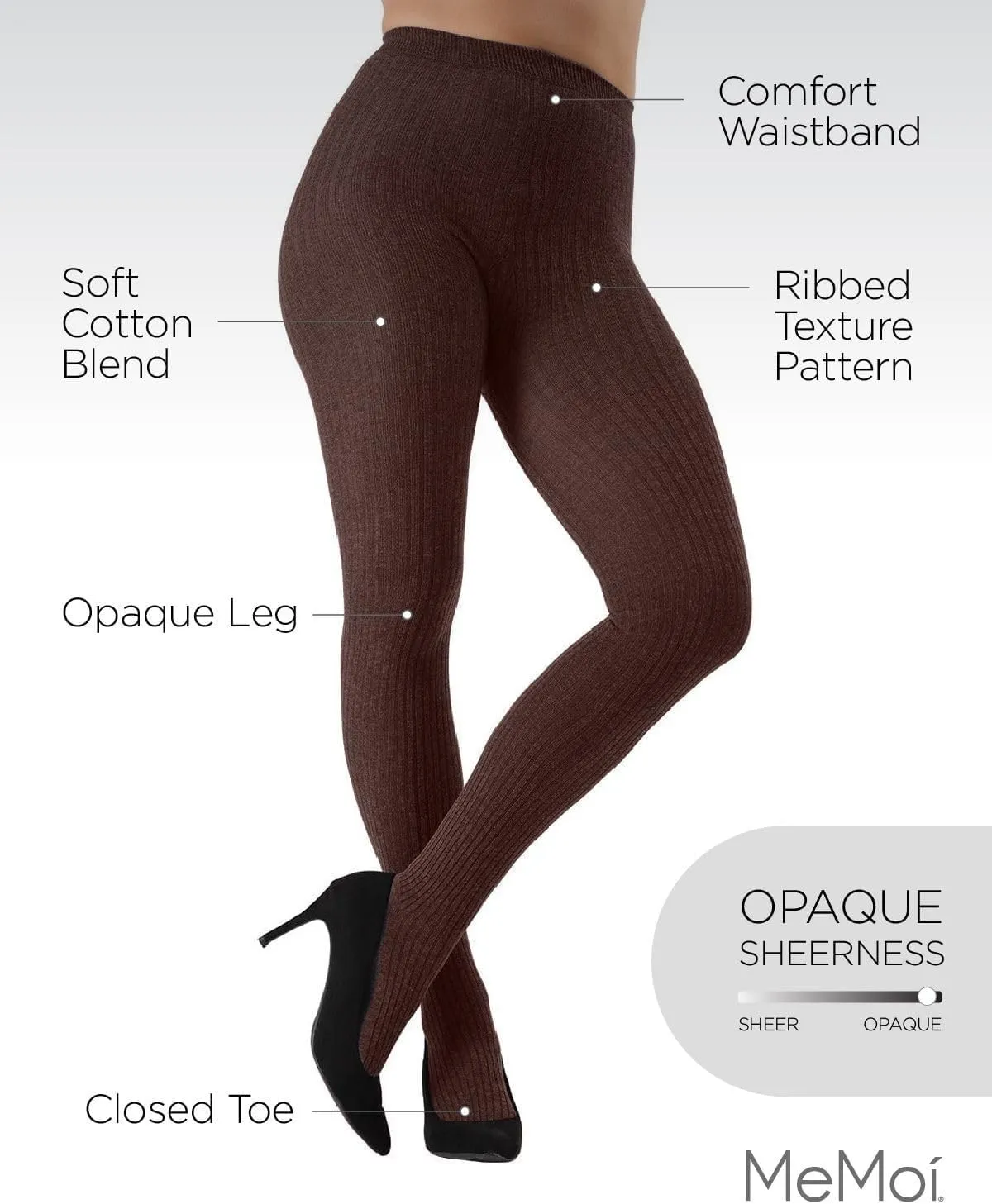 MeMoi Boston Ribbed Cotton Tights for Women, Cozy and Warm Durable Sweater Tights - Sizes Small to Queen 2