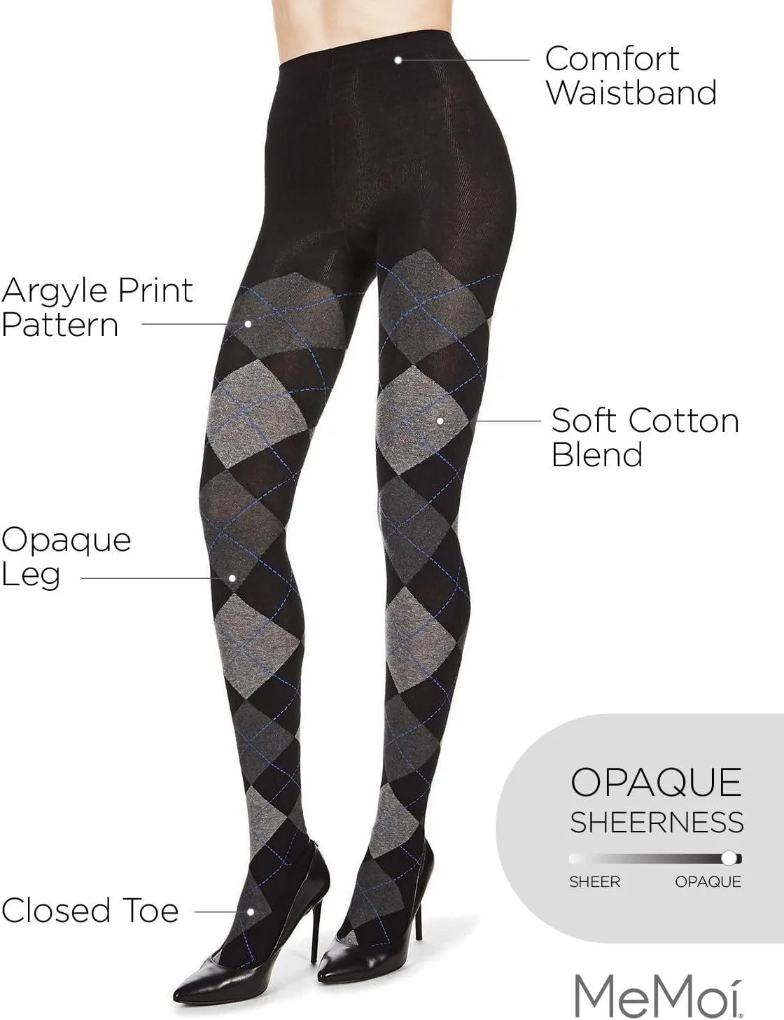 MeMoi Classic Argyle Cotton Tights for Women, Cozy and Stlylish Patterned Sweater Tights - Sizes Small to 6x