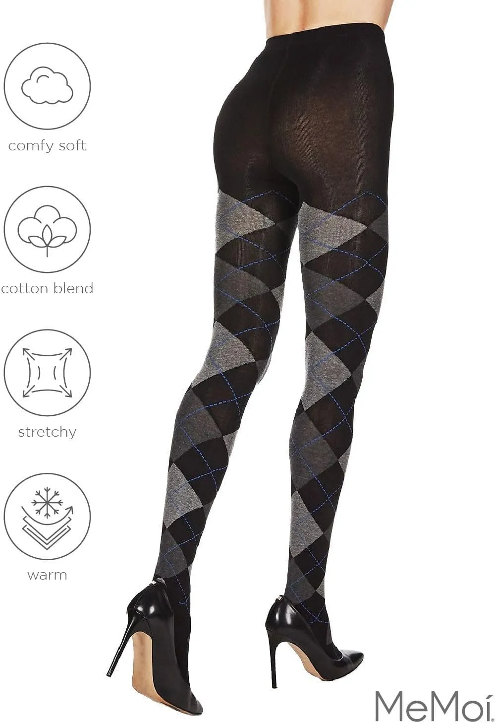 MeMoi Classic Argyle Cotton Tights for Women, Cozy and Stlylish Patterned Sweater Tights - Sizes Small to 6x