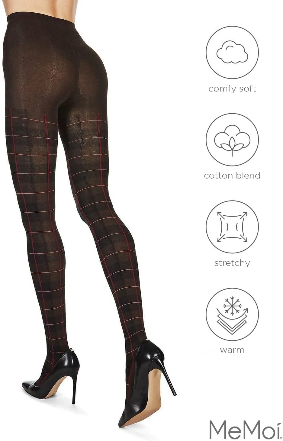 MeMoi Glasgow Plaid Cotton Tights for Women, Cozy, Warm and Fashionable Patterned Sweater Tights - Sizes Small to 6X