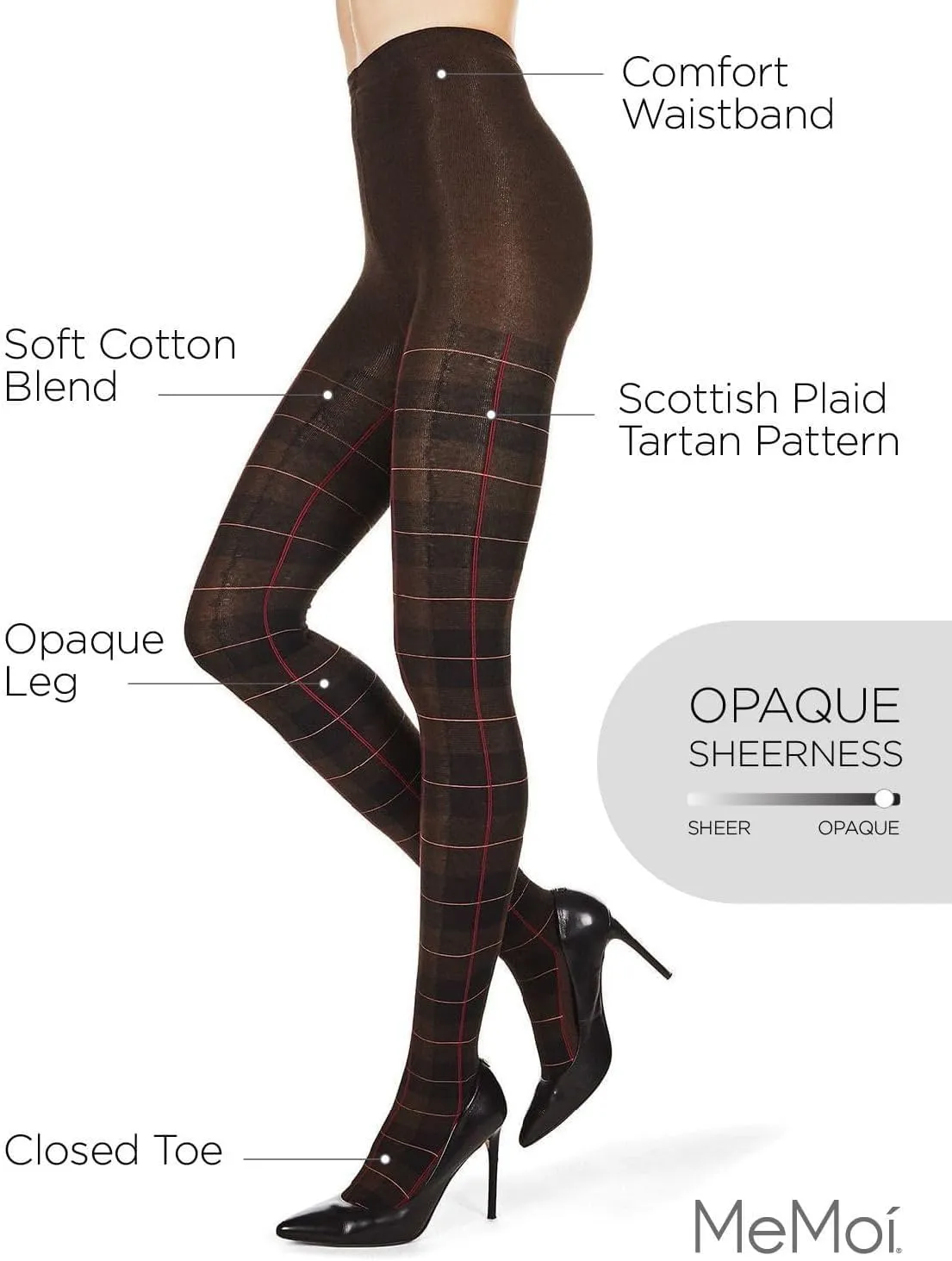 MeMoi Glasgow Plaid Cotton Tights for Women, Cozy, Warm and Fashionable Patterned Sweater Tights - Sizes Small to 6X
