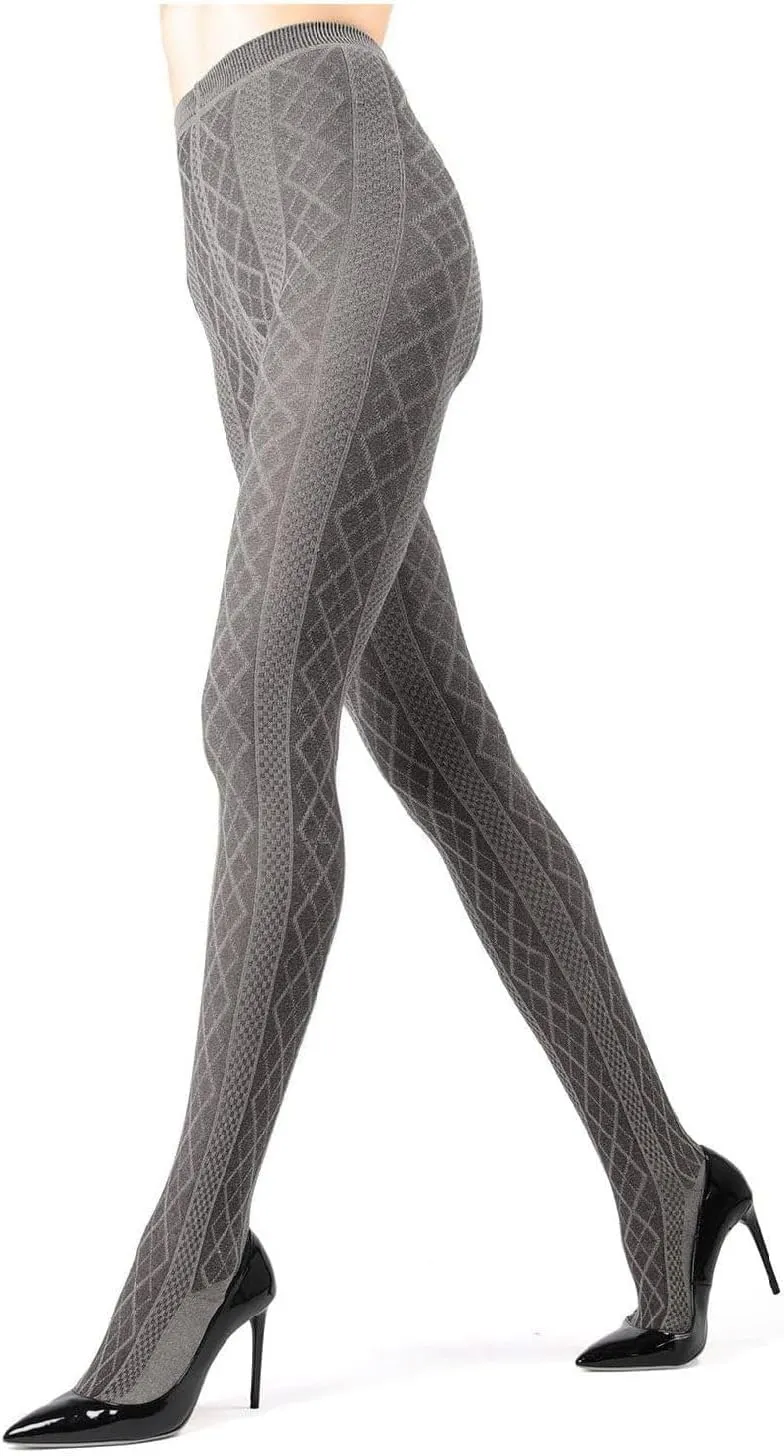 MeMoi Juneau Diamonds Cotton Tights for Women, Cozy and Elegant Sweater Tights - Sizes Small to X-Large