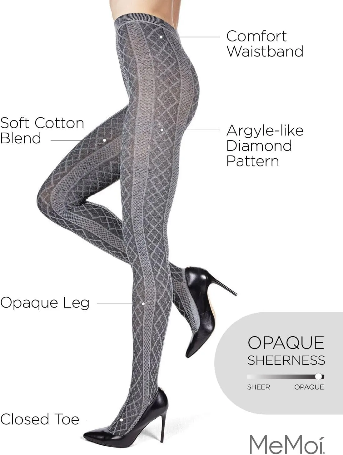 MeMoi Juneau Diamonds Cotton Tights for Women, Cozy and Elegant Sweater Tights - Sizes Small to X-Large
