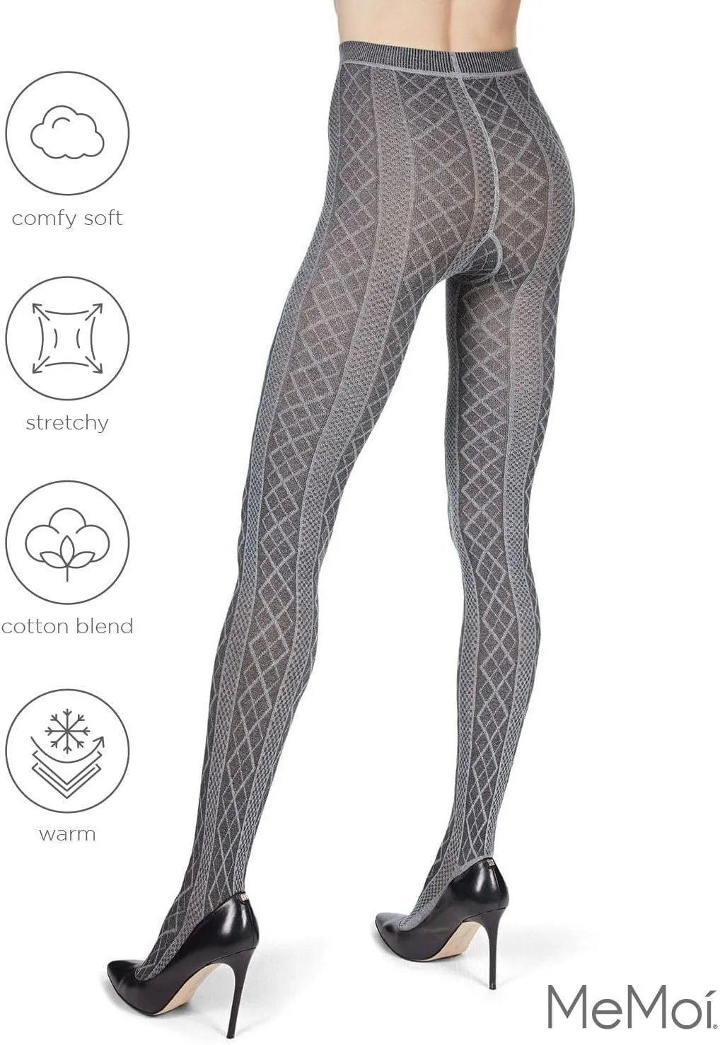 MeMoi Juneau Diamonds Cotton Tights for Women, Cozy and Elegant Sweater Tights - Sizes Small to X-Large