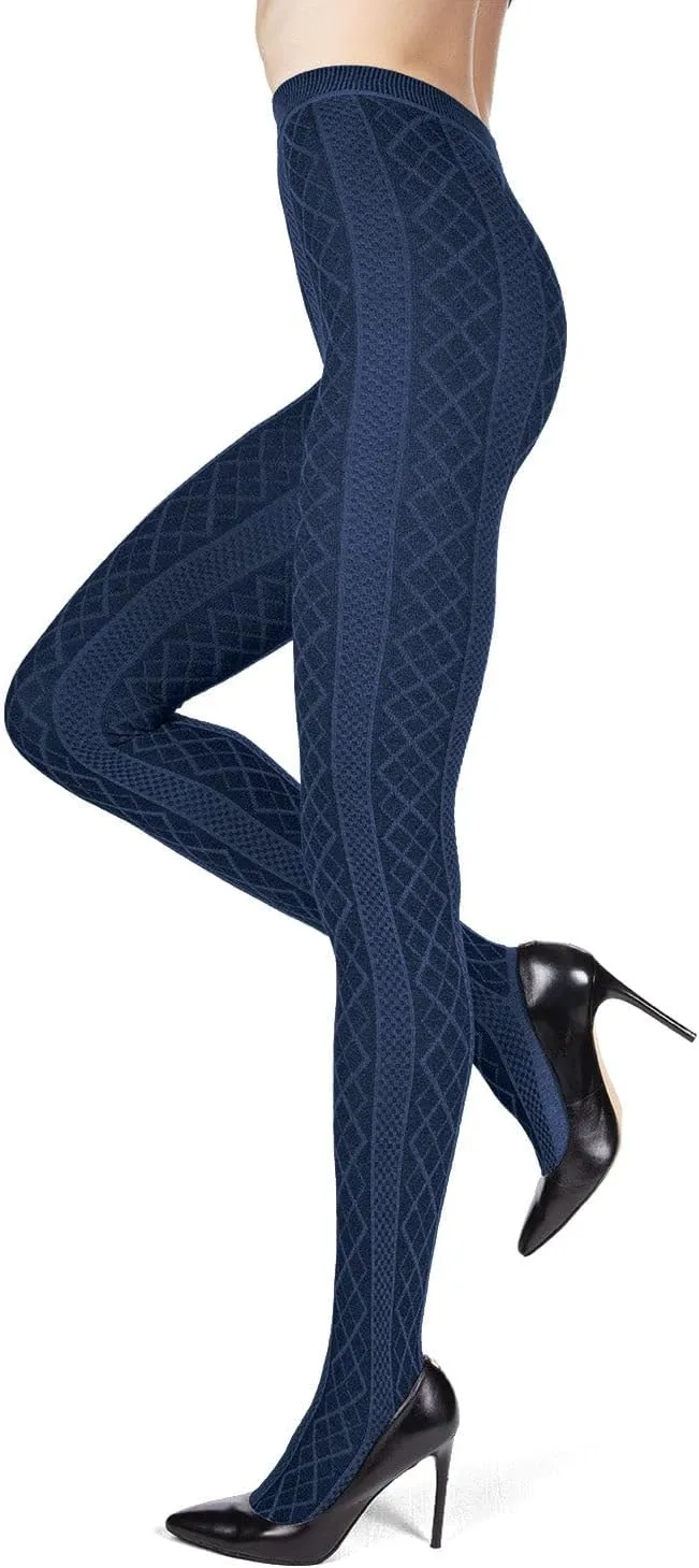 MeMoi Juneau Diamonds Cotton Tights for Women, Cozy and Elegant Sweater Tights - Sizes Small to X-Large