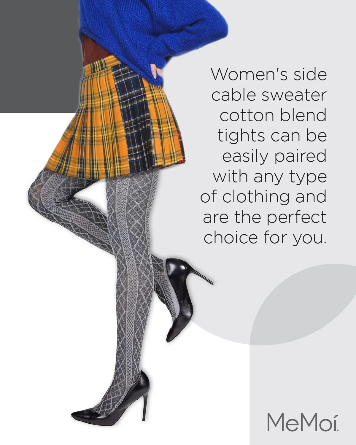 MeMoi Juneau Diamonds Cotton Tights for Women, Cozy and Elegant Sweater Tights - Sizes Small to X-Large