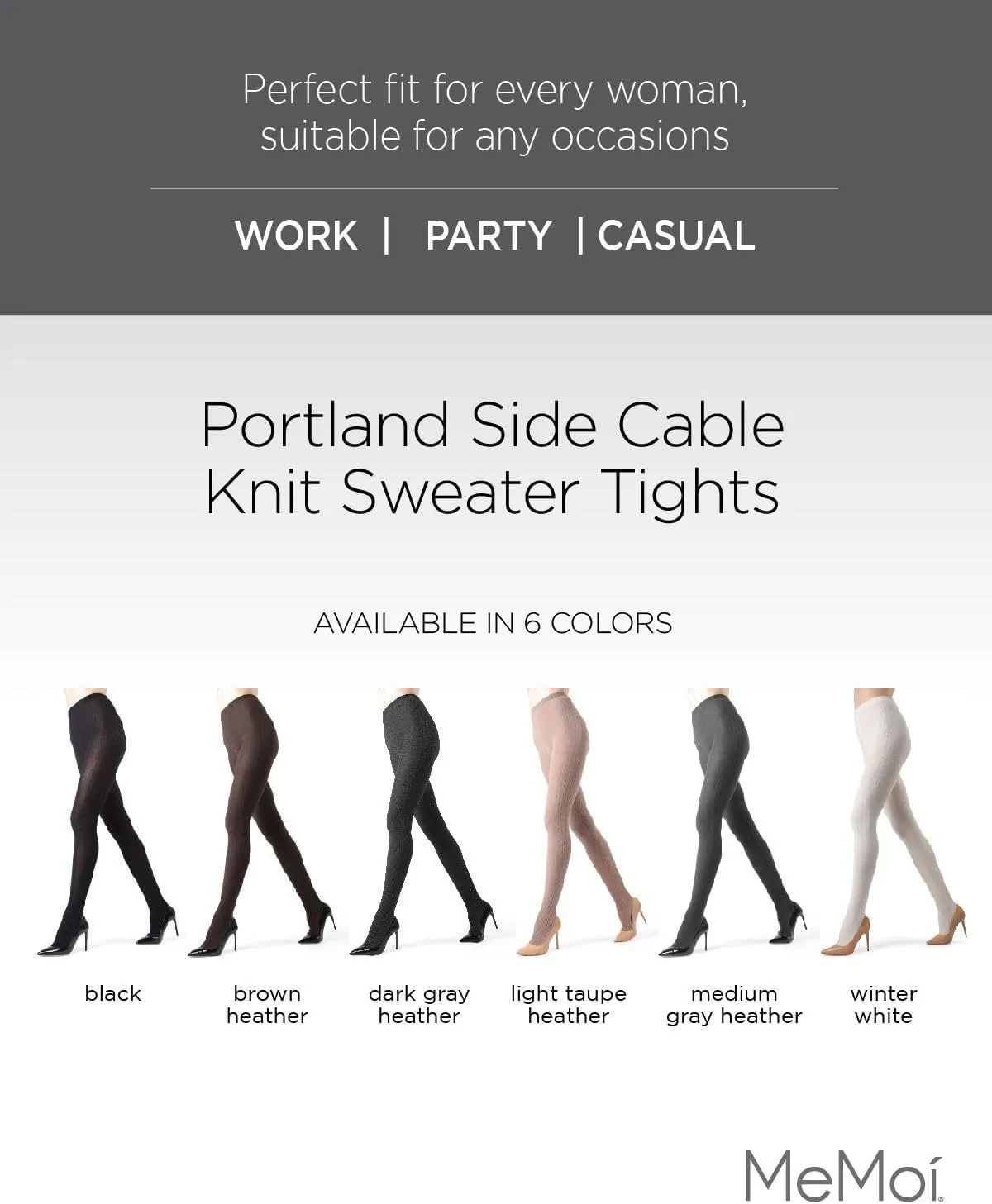 MeMoi Portland Side Cable Knit Cotton Tights for Women, Cozy and Warm Sweater Tights - Sizes Small to X-Large