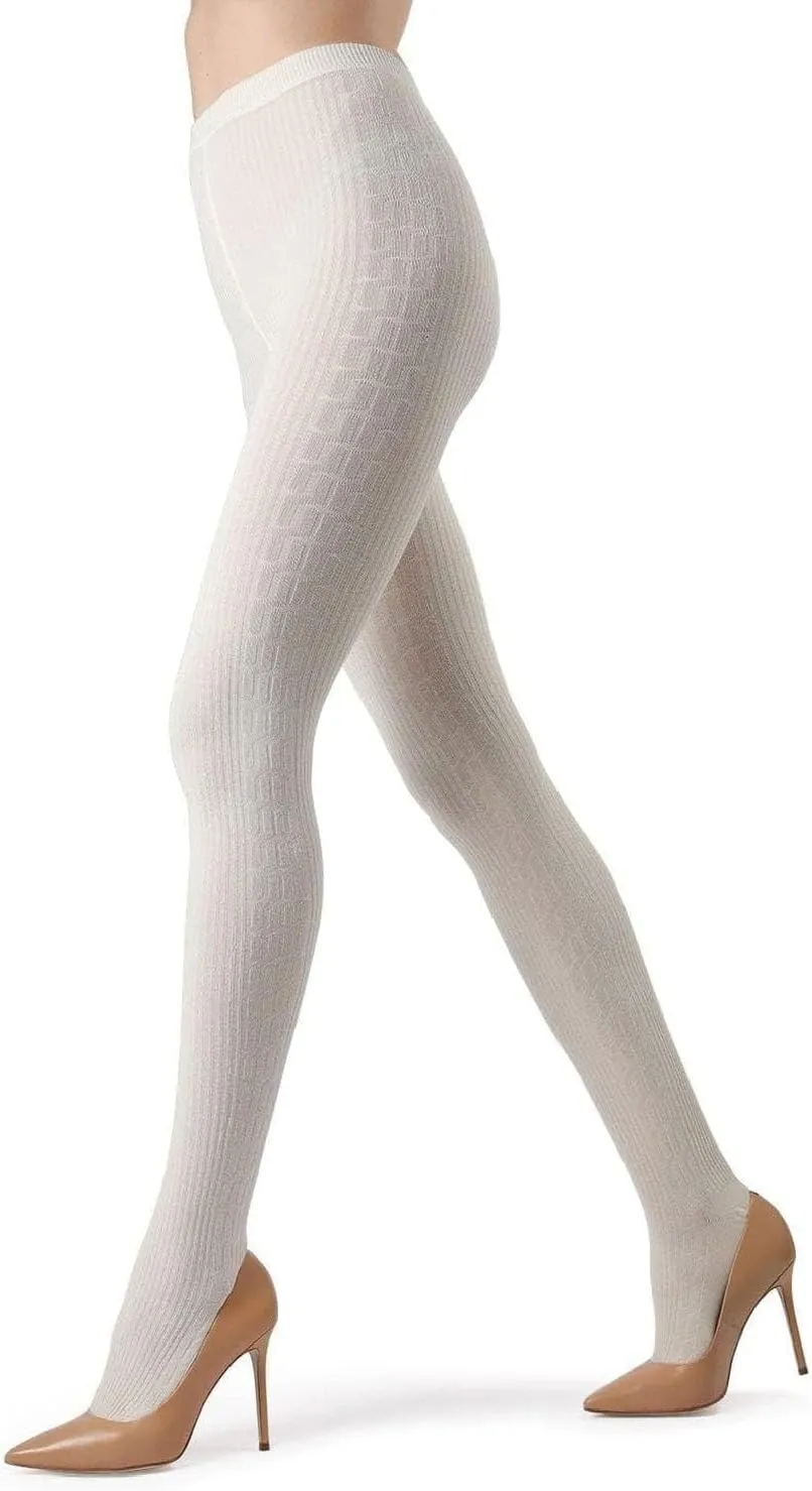 MeMoi Portland Side Cable Knit Cotton Tights for Women, Cozy and Warm Sweater Tights - Sizes Small to X-Large