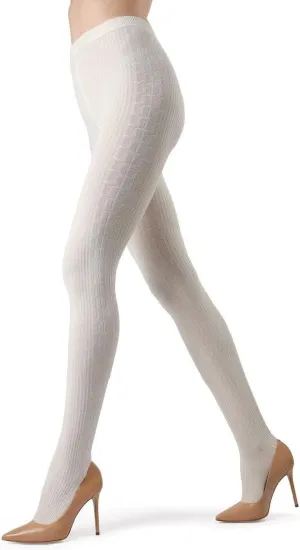 MeMoi Portland Side Cable Knit Cotton Tights for Women, Cozy and Warm Sweater Tights - Sizes Small to X-Large