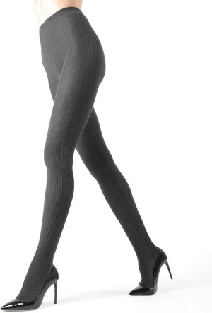 MeMoi Portland Side Cable Knit Cotton Tights for Women, Cozy and Warm Sweater Tights - Sizes Small to X-Large