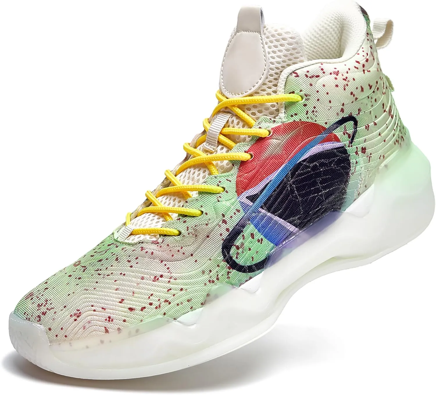 Men Graffiti Basketball Shoes High-Top Sports Shoes Anti-Slip Rubber Soles Indoor Outdoor Sports Running Training Streetwear