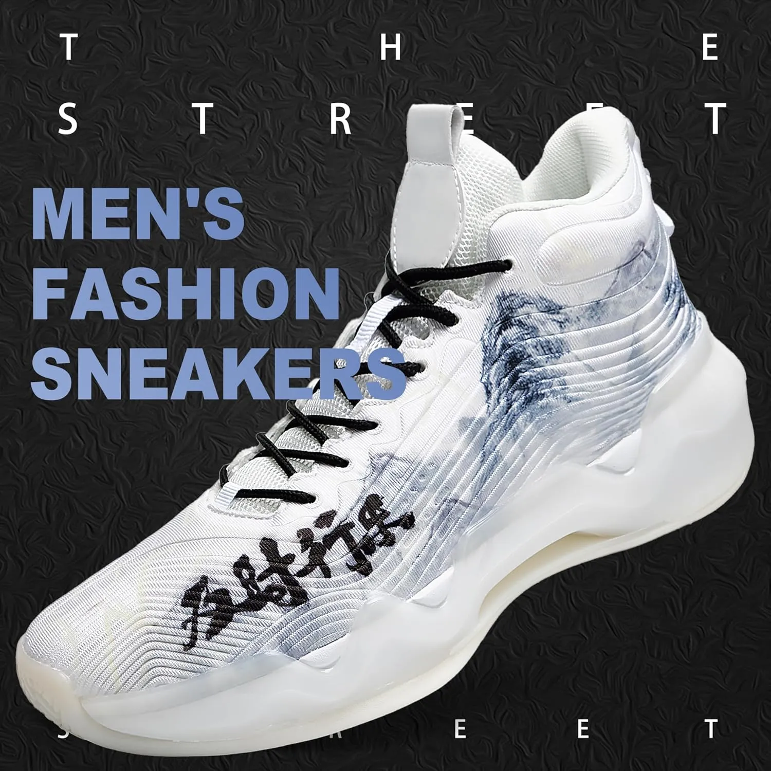 Men Graffiti Basketball Shoes High-Top Sports Shoes Anti-Slip Rubber Soles Indoor Outdoor Sports Running Training Streetwear