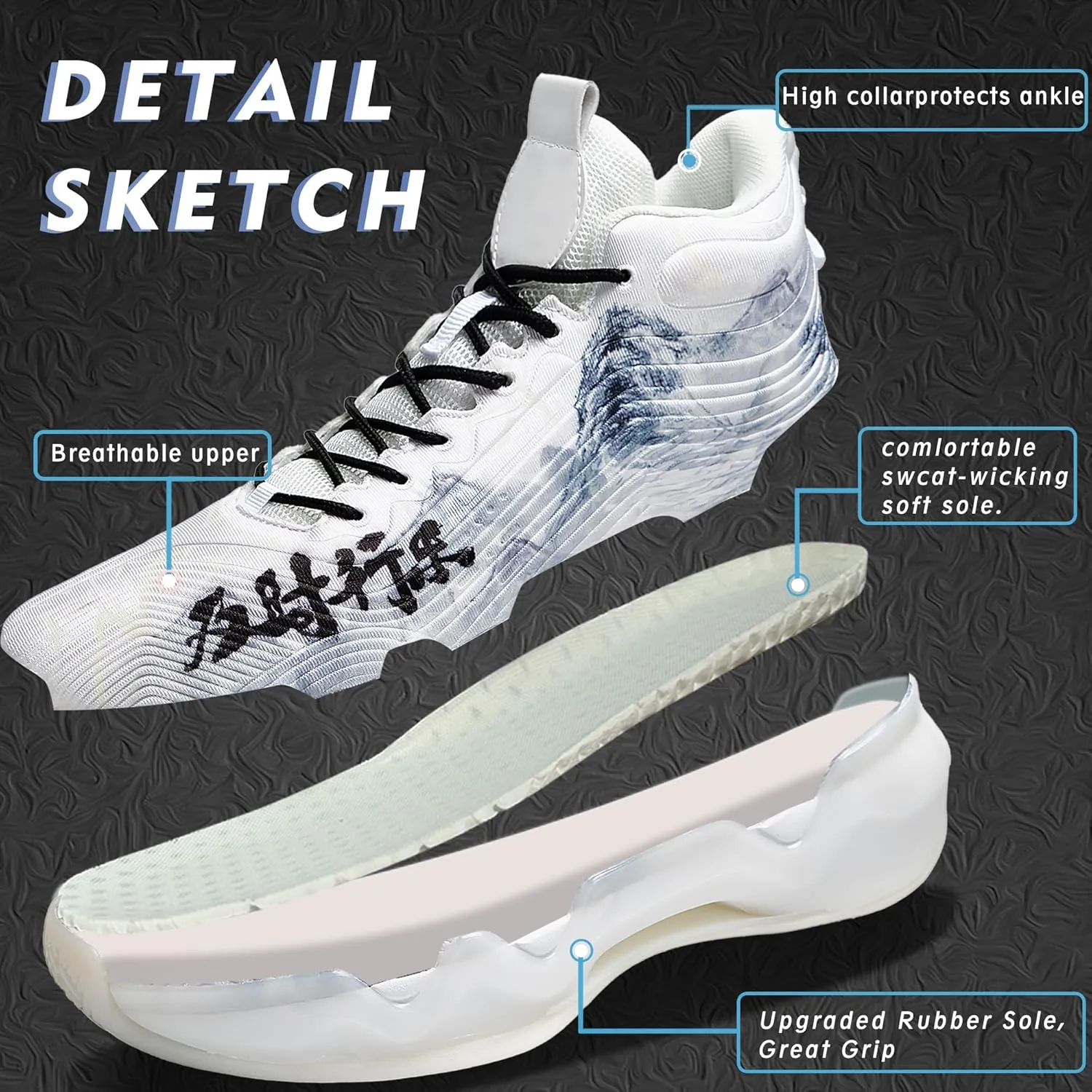 Men Graffiti Basketball Shoes High-Top Sports Shoes Anti-Slip Rubber Soles Indoor Outdoor Sports Running Training Streetwear