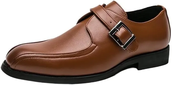 Men Monk Shoes Fashion Business Casual Cow Genuine Leather Party Black Retro Brogue Dress Flats