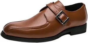 Men Monk Shoes Fashion Business Casual Cow Genuine Leather Party Black Retro Brogue Dress Flats