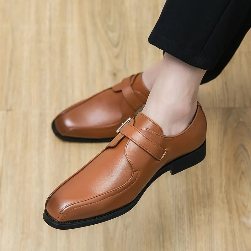 Men Monk Shoes Fashion Business Casual Cow Genuine Leather Party Black Retro Brogue Dress Flats
