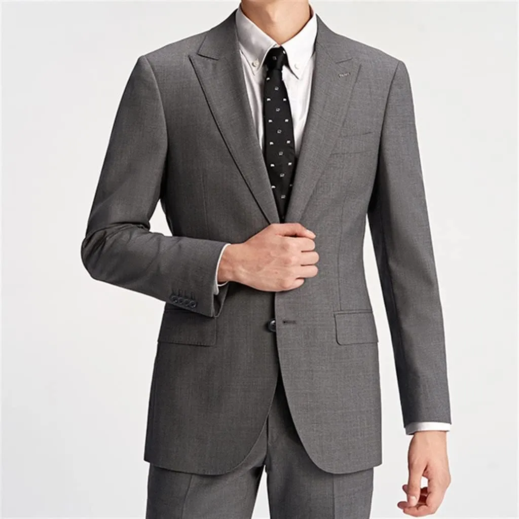 Men Suits Male Gray Men's Suit Set Business Casual Formal Suit Male Work Groom Wedding Suit Blazers