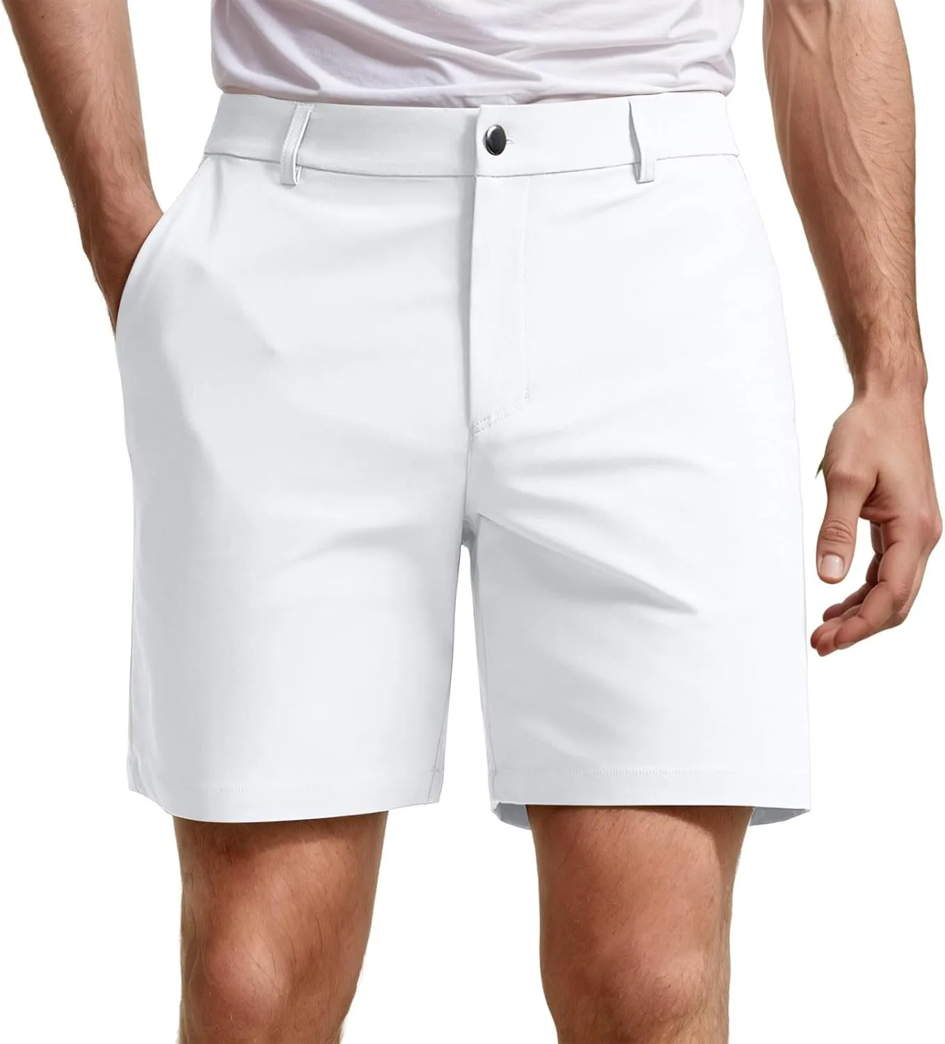 Men's Casual Chino Shorts Comfort Stretch Classic-Fit Flat Front Solid Summer Beach Shorts