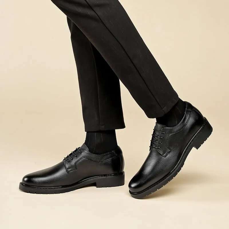 Men's Casual Lace-up Formal Leather Shoes Height-Enhancing Comfortable Versatile Suitable for Banquet Office Daily Travel Soft Sole Non-Slip