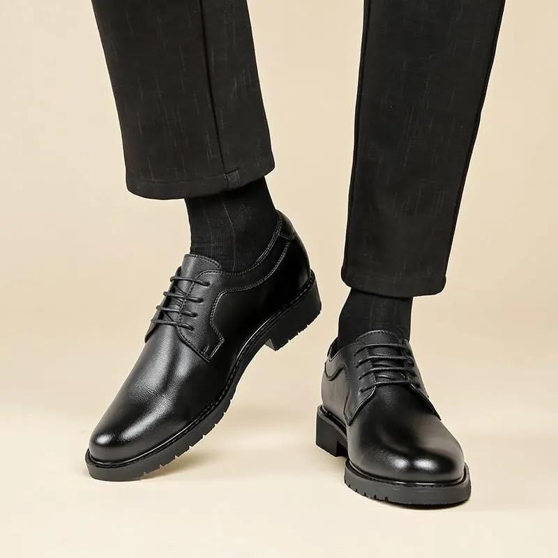 Men's Casual Lace-up Formal Leather Shoes Height-Enhancing Comfortable Versatile Suitable for Banquet Office Daily Travel Soft Sole Non-Slip