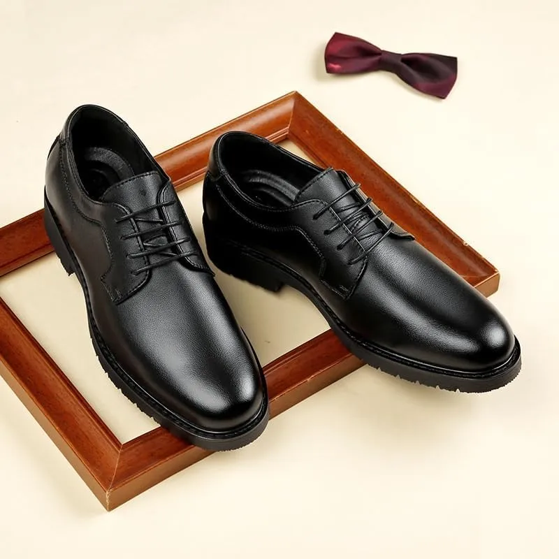 Men's Casual Lace-up Formal Leather Shoes Height-Enhancing Comfortable Versatile Suitable for Banquet Office Daily Travel Soft Sole Non-Slip