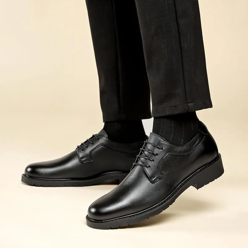 Men's Casual Lace-up Formal Leather Shoes Height-Enhancing Comfortable Versatile Suitable for Banquet Office Daily Travel Soft Sole Non-Slip