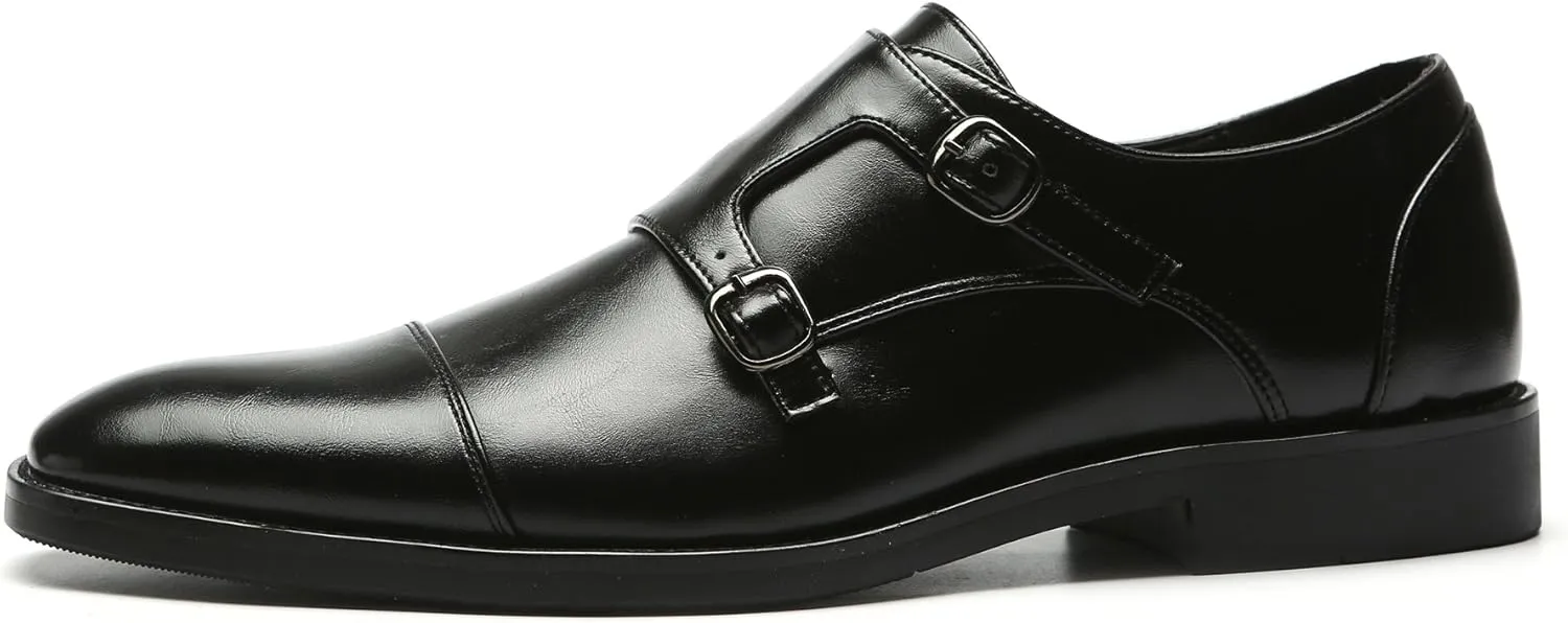 Mens Dress Shoes Italian Fashion Double Monk Strap Slip On Loafer Shoes Oxford Leather Shoes for Men