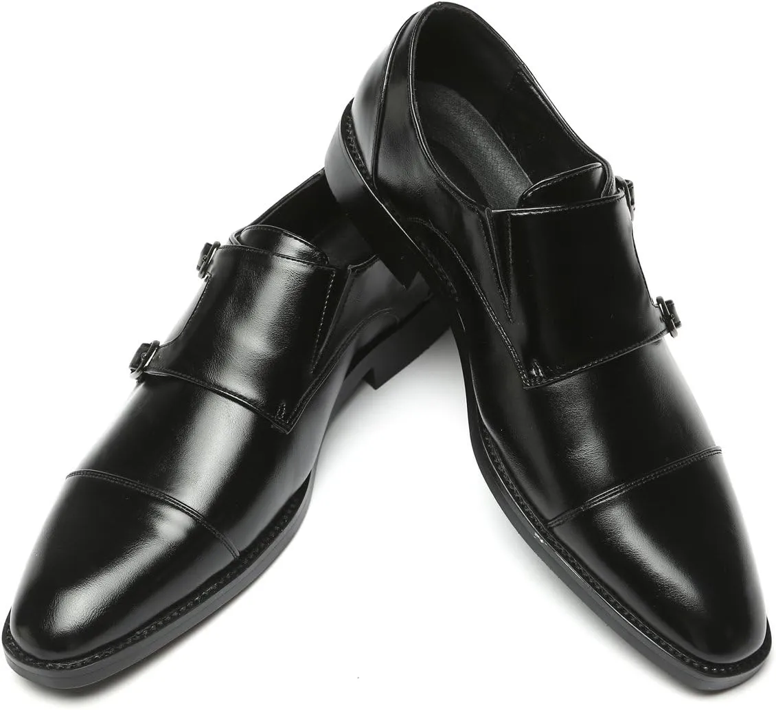 Mens Dress Shoes Italian Fashion Double Monk Strap Slip On Loafer Shoes Oxford Leather Shoes for Men