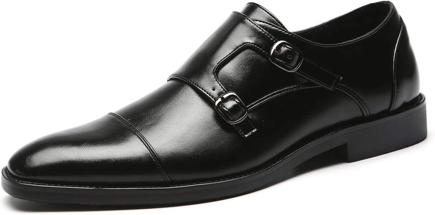 Mens Dress Shoes Italian Fashion Double Monk Strap Slip On Loafer Shoes Oxford Leather Shoes for Men