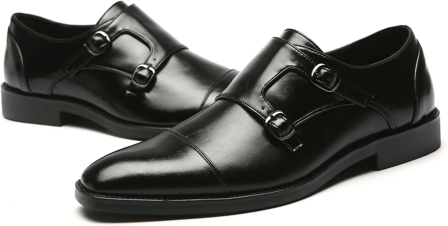 Mens Dress Shoes Italian Fashion Double Monk Strap Slip On Loafer Shoes Oxford Leather Shoes for Men