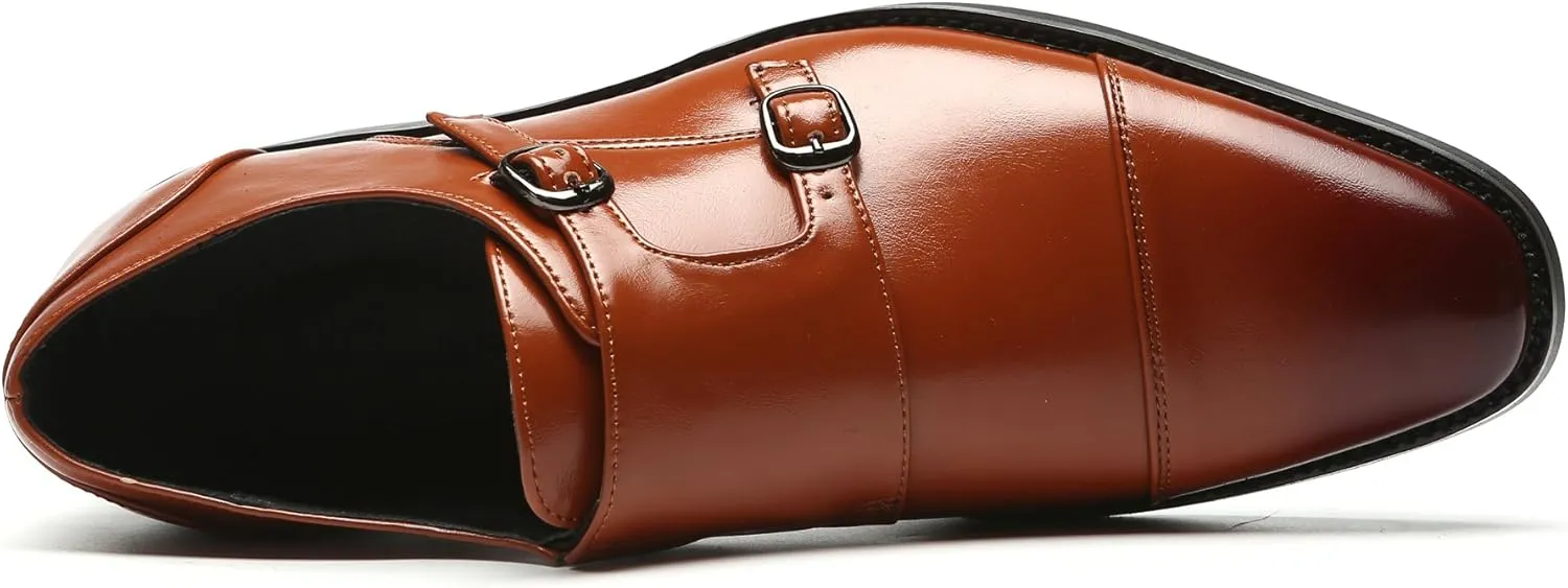 Mens Dress Shoes Italian Fashion Double Monk Strap Slip On Loafer Shoes Oxford Leather Shoes for Men