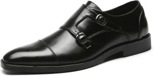 Mens Dress Shoes Italian Fashion Double Monk Strap Slip On Loafer Shoes Oxford Leather Shoes for Men