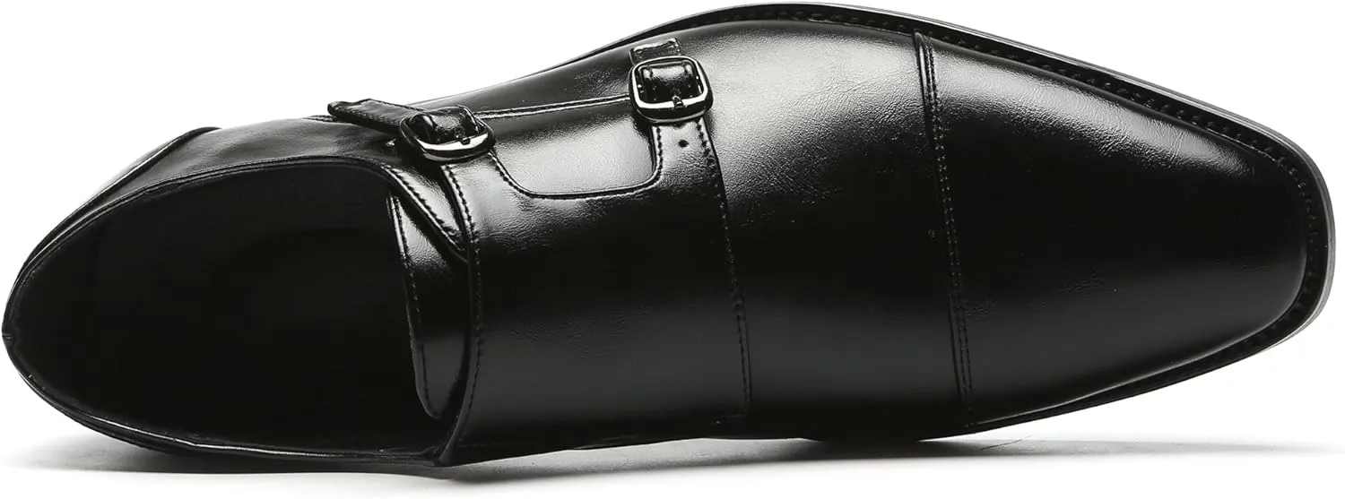 Mens Dress Shoes Italian Fashion Double Monk Strap Slip On Loafer Shoes Oxford Leather Shoes for Men